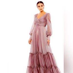 Mac Duggal FAUX WRAP ILLUSION BISHOP SLEEVE TIERED GOWN Style 678641 Size 2 NWT